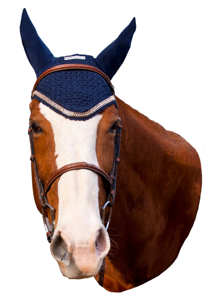 Equine Couture Fly Bonnet with Gold Chain_3010