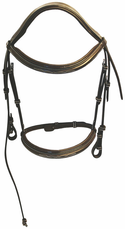 Henri de Rivel Pro Mono Crown Fancy Bridle with Patent Leather Piping and Laced Reins_1904