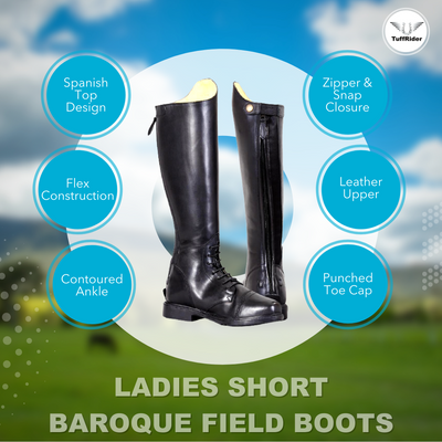 TuffRider Women Leather Back Zipper Short Baroque Field Boots