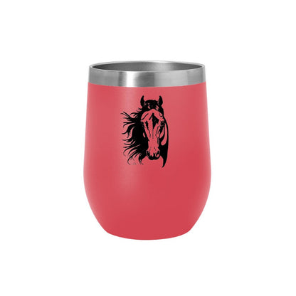 AWST Int'l 12 oz Stainless Steel Wine Tumbler w/ Slide Top Lila Horse Head