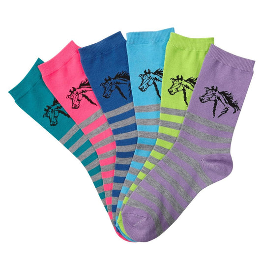 AWST Int'l Ladies' "Lila" Horses in Stripes Crew Socks 6-pack