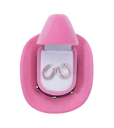 AWST Int'l Horseshoes Earrings w/Colorful Cowboy Hat Box