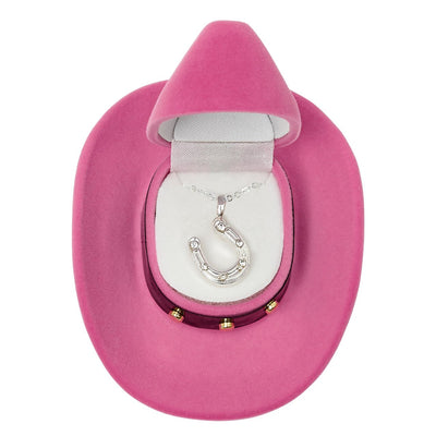 AWST Int'l Horseshoe Pendant Necklace w/Colorful Cowboy Hat Gift Box