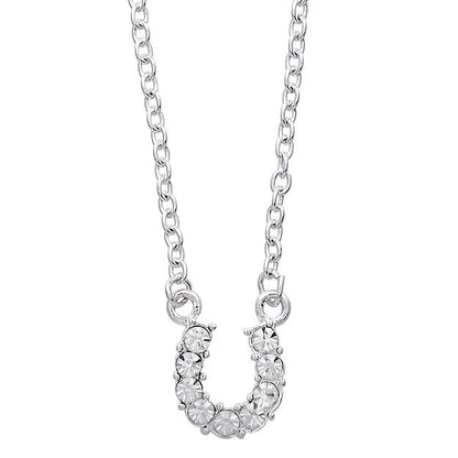 AWST Int'l Aqua Rhinestone Horseshoe Necklace w/ Horse Head Gift Box