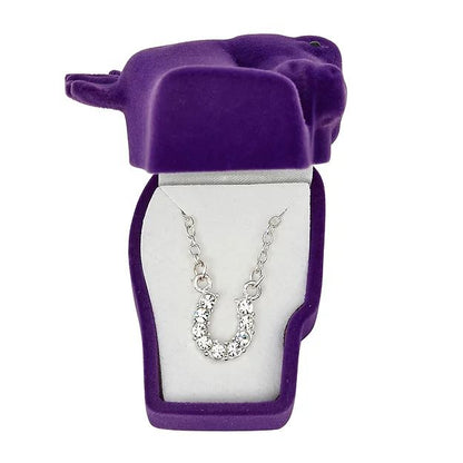 AWST Int'l Aqua Rhinestone Horseshoe Necklace w/ Horse Head Gift Box