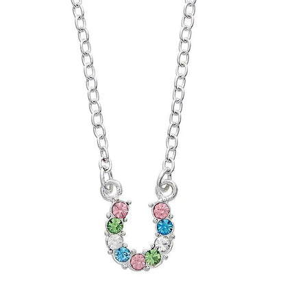 AWST Int'l Aqua Rhinestone Horseshoe Necklace w/ Horse Head Gift Box