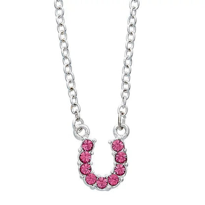 AWST Int'l Aqua Rhinestone Horseshoe Necklace w/ Horse Head Gift Box