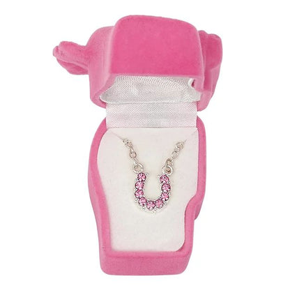 AWST Int'l Aqua Rhinestone Horseshoe Necklace w/ Horse Head Gift Box