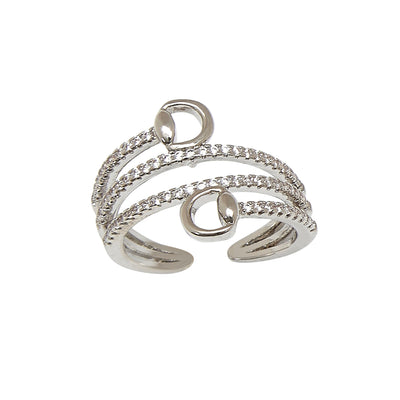 AWST Int'l  Rhodium Spiral Rhinestones & Snaffle Bit Adjustable Ring