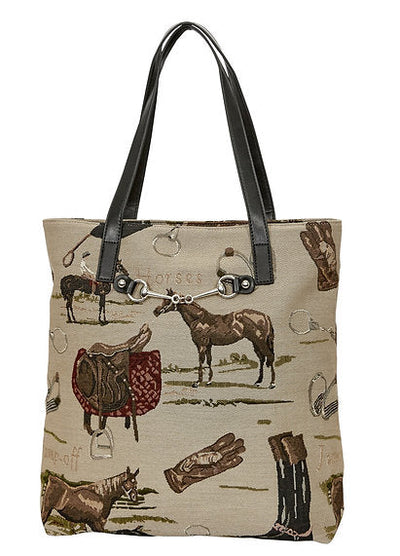 AWST Int'l Equestrian Tapestry Pattern Tote Bag w/ Snaffle Bit