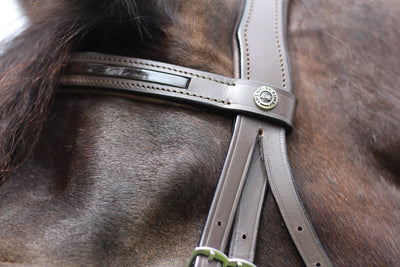 Henri de Rivel Pro Piaffe Mono Crown Bridle with Flash Noseband with Patent Leather and webbed rubber reins with leather stops_2