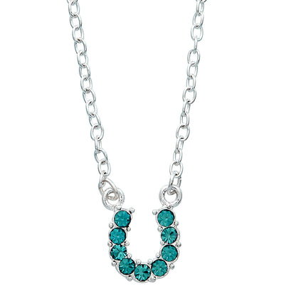 AWST Int'l Aqua Rhinestone Horseshoe Necklace w/ Horse Head Gift Box